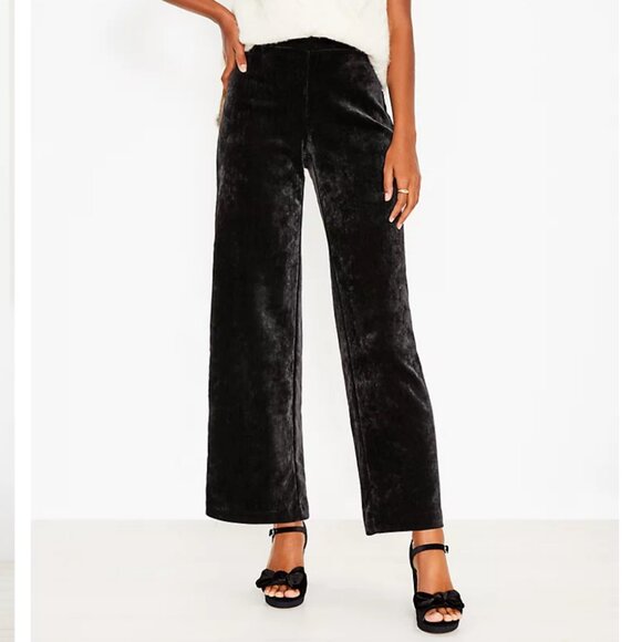 LOFT Ribbed Velour Pull On Wide Leg Pants - Picture 2 of 11